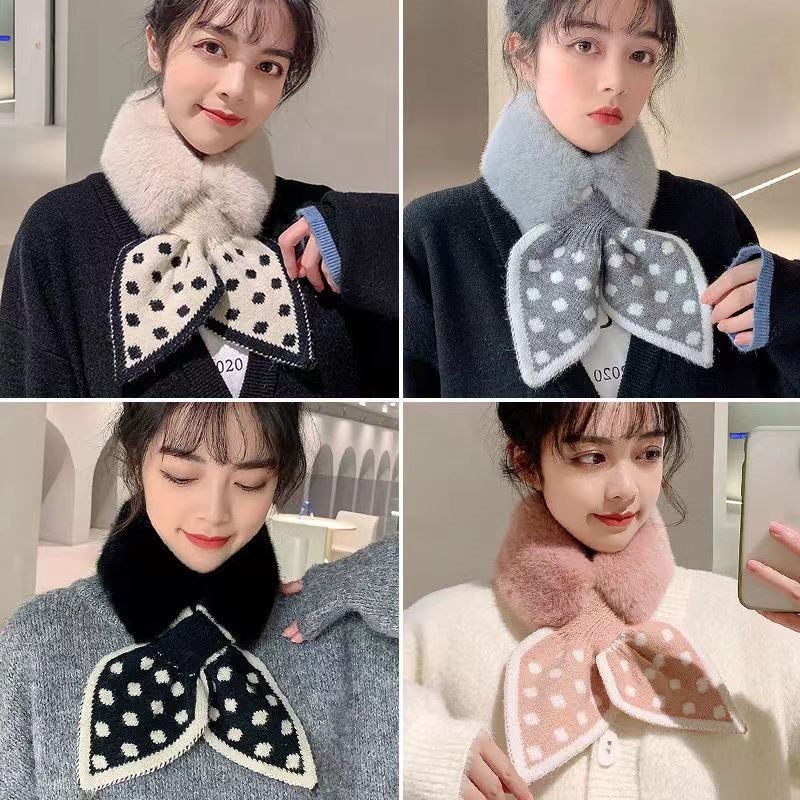 围巾女冬款加厚保暖彷獭兔毛围脖百搭护颈毛绒交叉男女士通用双面