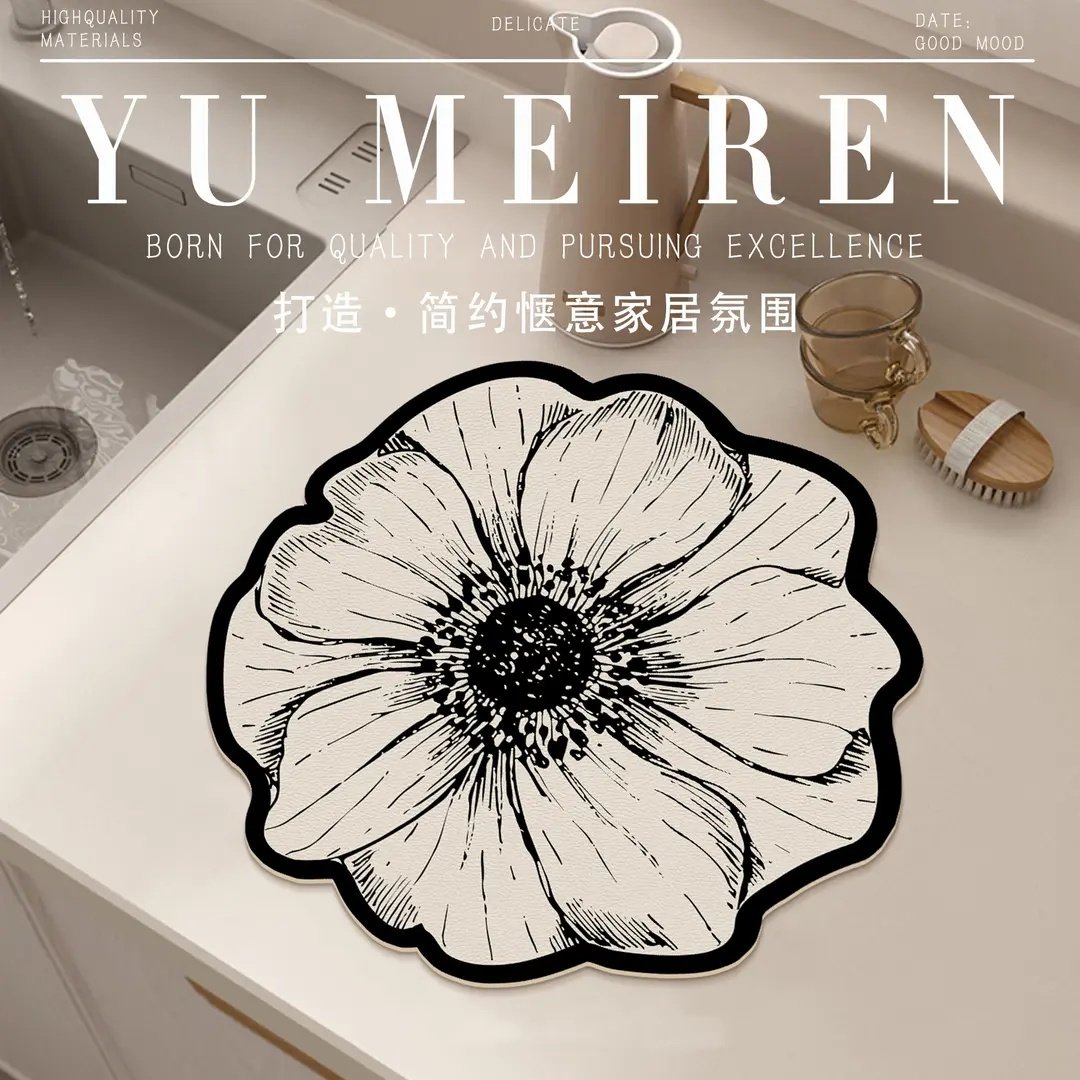 蔷薇花轻奢沥水垫高级厨房餐具干燥垫台面防滑吸水皮革耐脏好打理,居家布艺,餐垫,淘宝优惠券,粉丝福利购,淘宝优惠卷