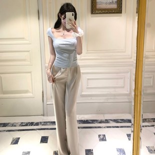 女夏薄款 韩雨嘉仿醋酸缎面垂感直筒凉w凉裤 高腰宽松显瘦休闲遛弯