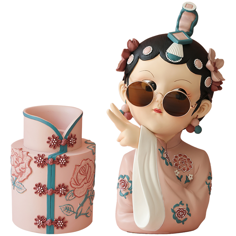 国潮京剧女孩旗袍花瓶摆件客厅插花D干花餐桌装饰品电视柜酒柜玄
