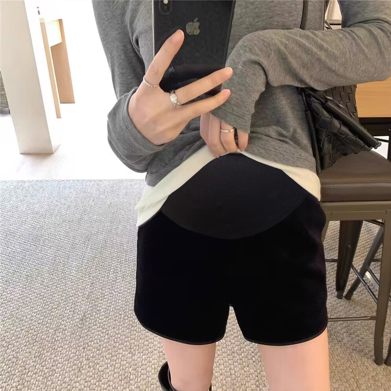 丝绒孕妇短裤秋冬外穿宽松v加厚保暖复古孕妇阔腿短靴裤托腹内搭