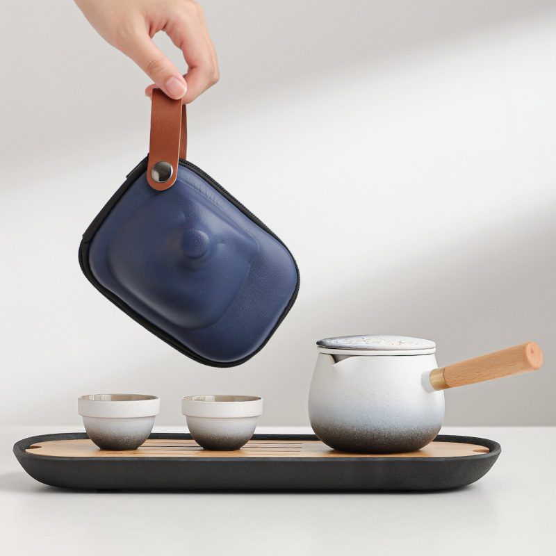 陶瓷侧把防烫茶壶旅行茶具套装户外便携收纳包P车载茶水分离泡茶