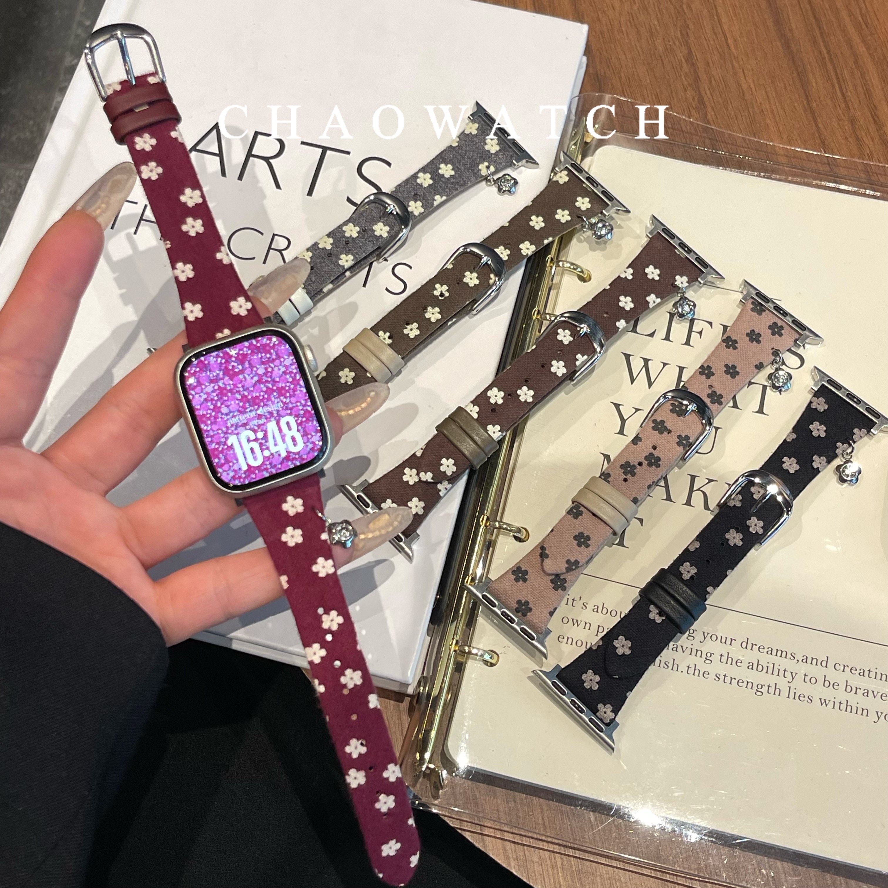 适用苹果手表iwatch表带小花装饰布艺皮质腕带女高级感新款智能手表带森系小米9pro星星腕带女文艺复古女款,智能设备,智能手表手环表带/腕带,淘宝优惠券,粉丝福利购,淘宝优惠卷