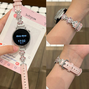 适用华为手表表带gt5表带女款可爱金属猫爪镶钻拼牛仔新款高级感GT4手表带watch5新款拼接个性表带watch4