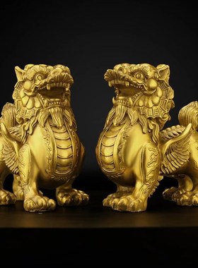 铜貔貅摆件一对招财纯黄铜貔犰聚财D皮丘家居店铺客厅装饰开业礼