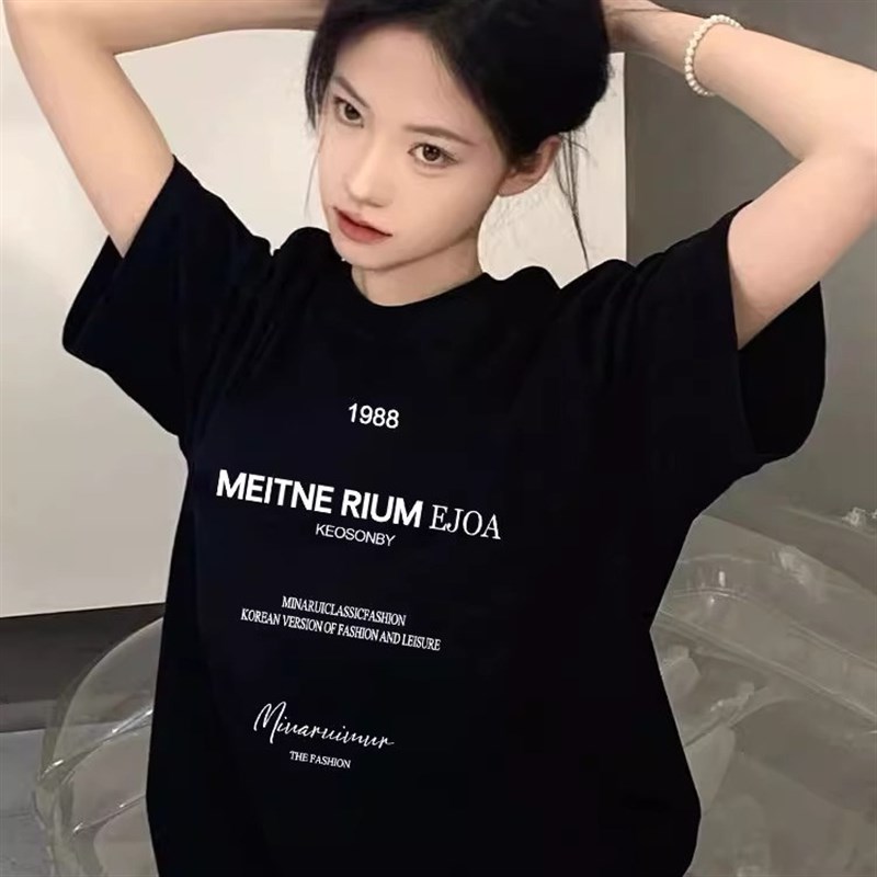 纯棉美式高街潮牌短袖t恤女2025新款爆款夏季宽松设计感小众上衣