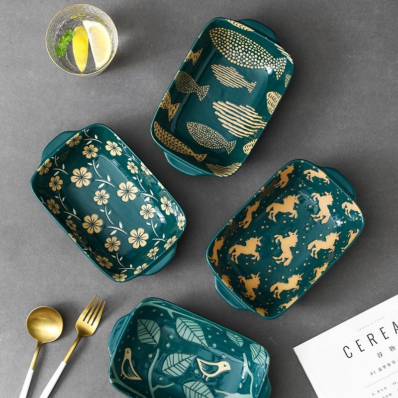 双耳烤盘创意家用日式陶瓷餐具网红芝士焗饭盘微波炉烤箱烘焙碗,餐饮具,盘,淘宝优惠券,粉丝福利购,淘宝优惠卷