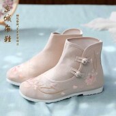 靴新品 春秋汉服短靴女古风中国风配汉服子J平绣花鞋 底古装
