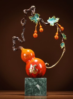 全铜工艺品五福临门铜葫芦摆件客厅酒柜装饰摆设品乔迁礼品