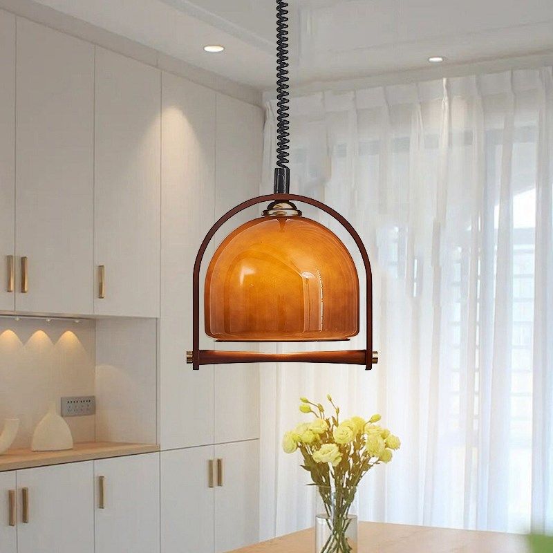 中古餐厅吊灯可伸缩餐厅吧台灯日式实木诧寂风复古岛台餐桌玻璃灯,家装灯饰光源,餐厅吊灯,淘宝优惠券,粉丝福利购,淘宝优惠卷