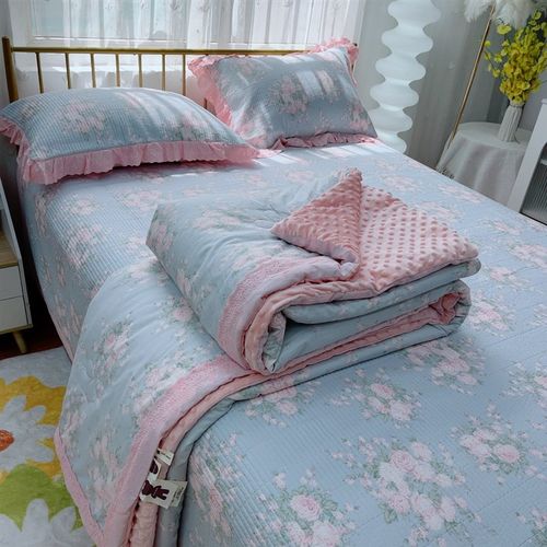 全棉小清新双面全棉砂洗包边床盖三件套纯棉豆豆被安抚按摩被褥