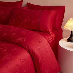 新中式大红色竹子提花结婚四件套轻奢高级感M新婚喜被婚庆床上用