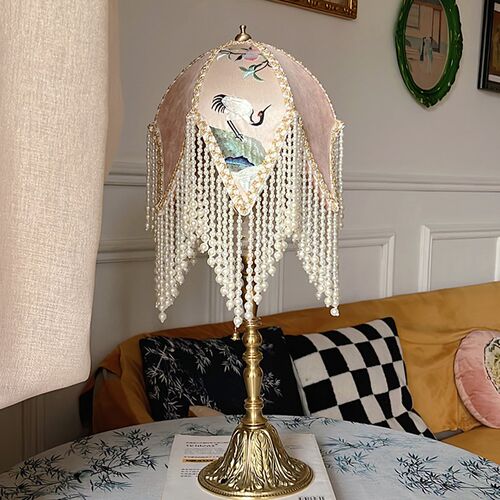 【望鹤】法式美式新中式刺绣婚礼客厅卧室装饰复古台灯床头灯