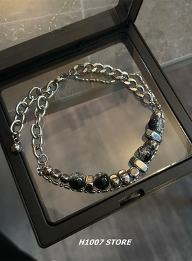 碎银拼接双层冰裂串珠男生手链女百搭小众设计高级感字母手串饰品