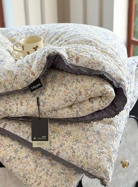 法式复古紫色小碎花双层纱纯棉豆豆被子春秋冬加绒空调被加厚被芯