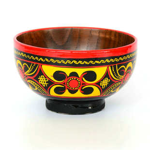 四川木大碗e漆器德凉山彝族餐具实木手工民间漆器彩绘彝族喜饭碗