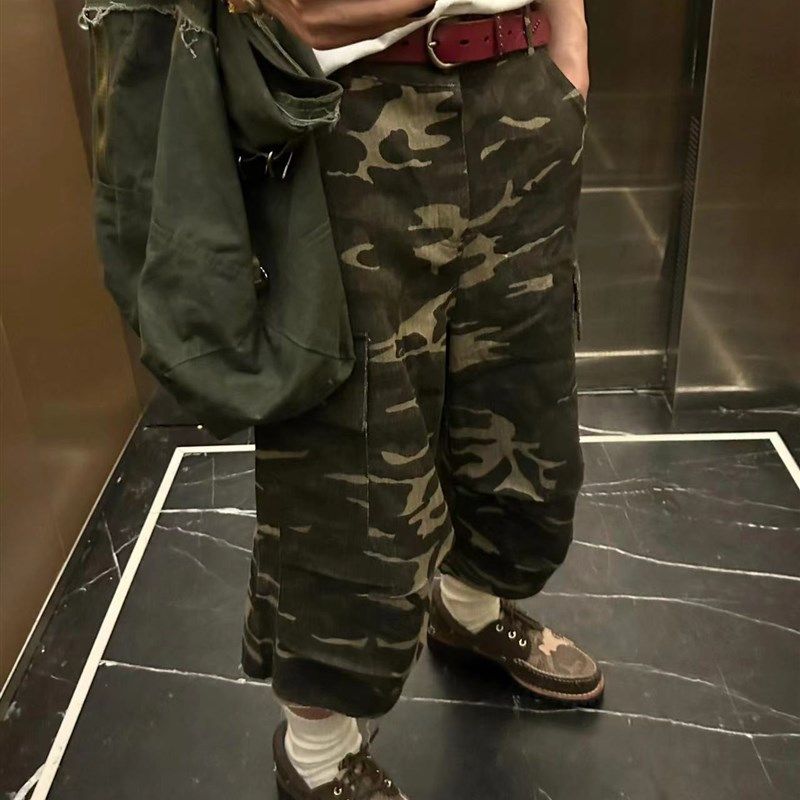 军绿色迷彩工装短裤男夏季美式复古伞兵伐木七分裤水洗阔腿弯刀裤,男装,短裤,淘宝优惠券,粉丝福利购,淘宝优惠卷