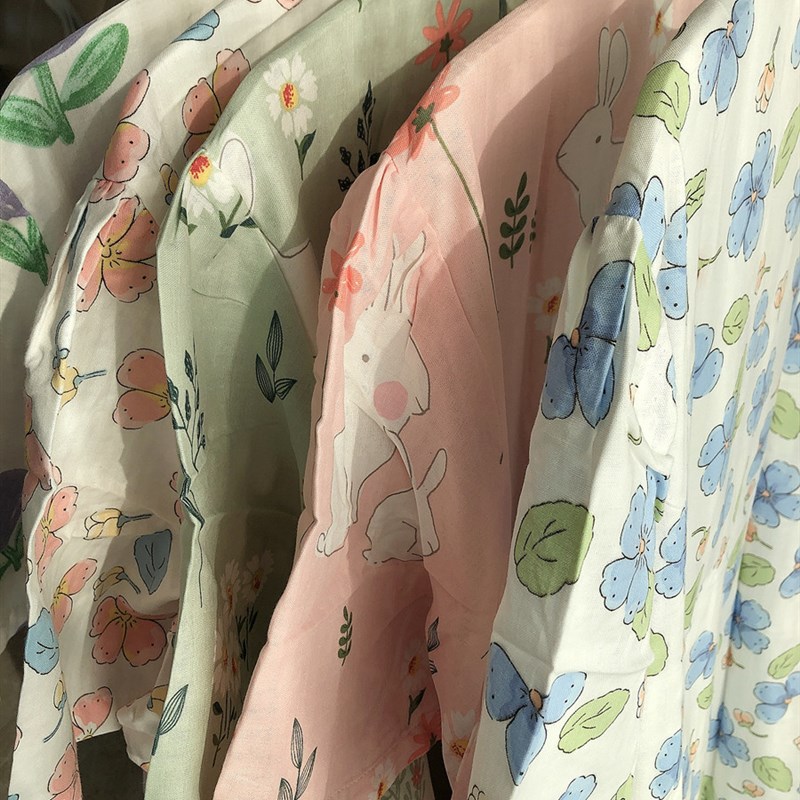 200斤加肥加大码V领开衫孕妇睡裙女胖MIM夏季纯棉纱布短袖碎花睡