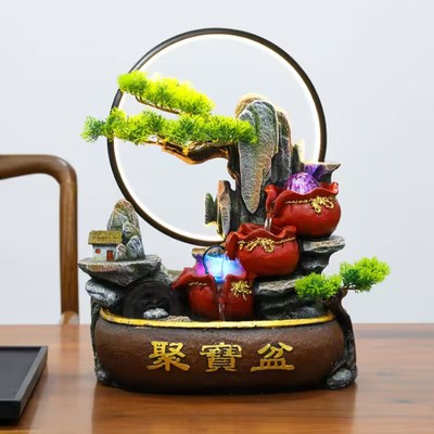 桌面风车流水摆件循环水招财客厅加湿器假山喷泉水景聚财风水轮
