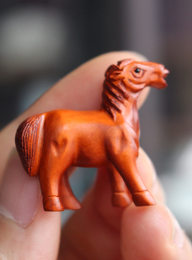 红色桃木雕刻十二生肖马属相L钥匙扣项链吊坠挂件