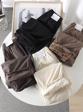 试衣间秋冬新款休闲加绒长裤阔感裤松紧百搭工装伞兵裤女470732