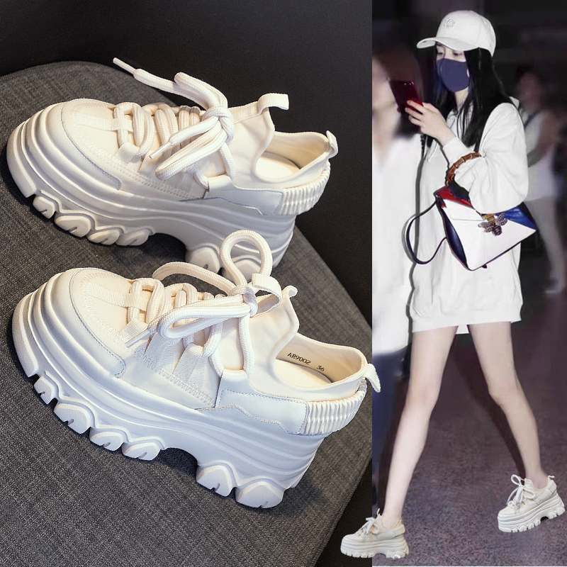 内增高老爹鞋女2025新款透气超厚底松糕鞋女显高时尚小个子小白鞋