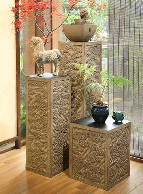 新中式祥a云展示柱室内客厅装饰摆设仿古落地摆件庭院花园盆栽底