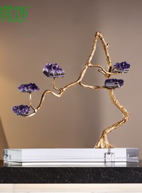 五福临门摆件天然紫水p晶发财树玄关客厅电视柜家居饰品招财迎客