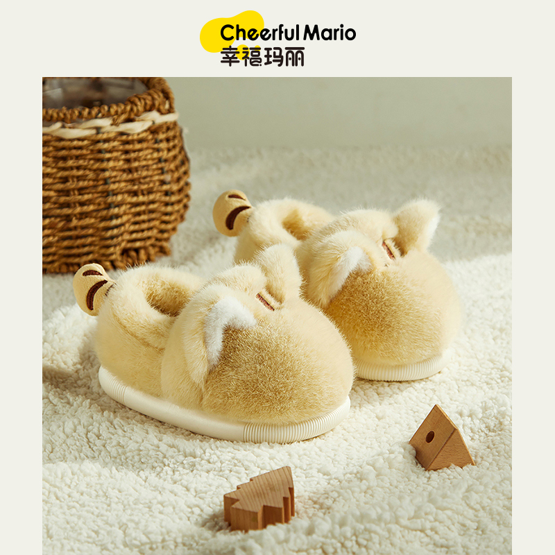 猫咪儿童棉拖鞋冬季女童保暖女孩中大童女宝宝亲子毛毛绒家居包跟