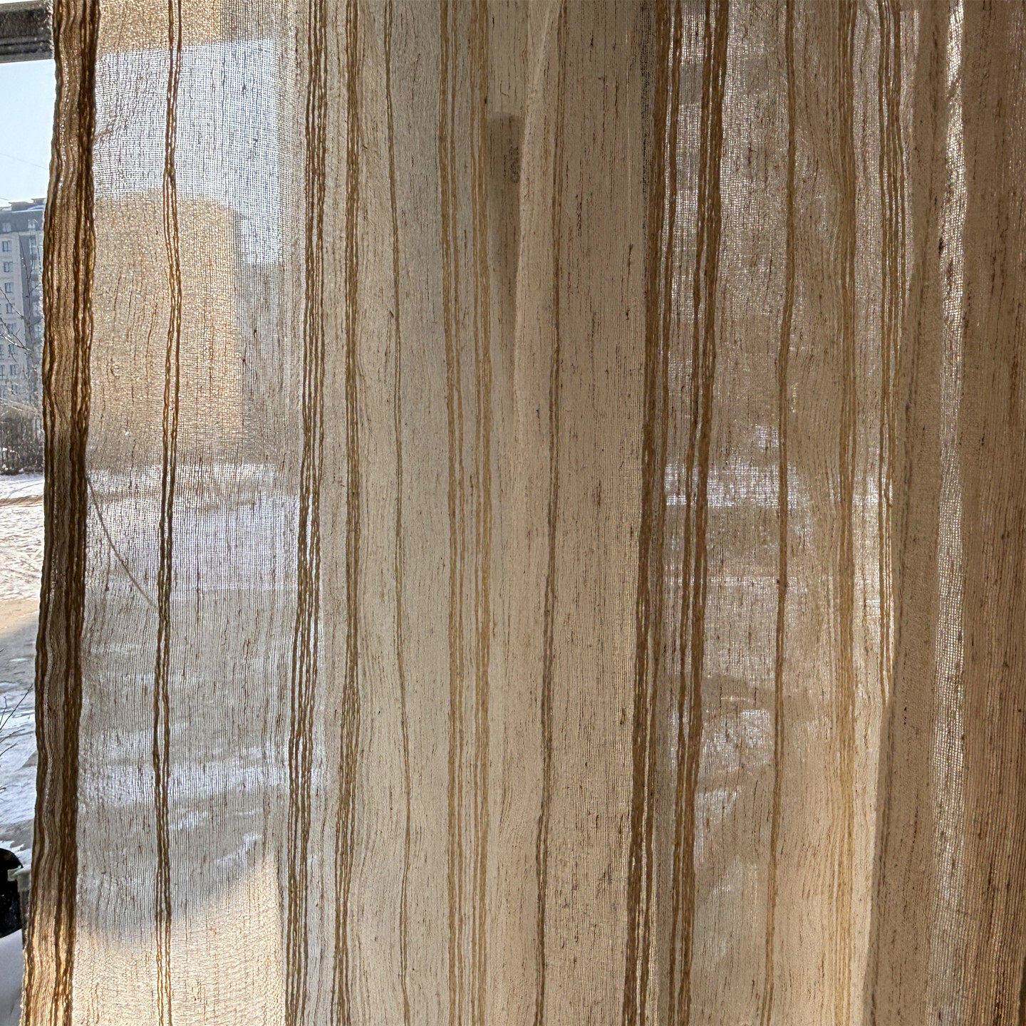 窗帘成品麻纱粗条竖纹窗帘纱阳台透气半遮光纱帘客厅落地窗纱清仓