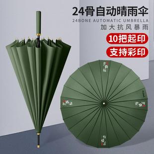 24骨自动长柄伞定制可印logo大号直柄抗风定做企业绿色雨伞广告伞