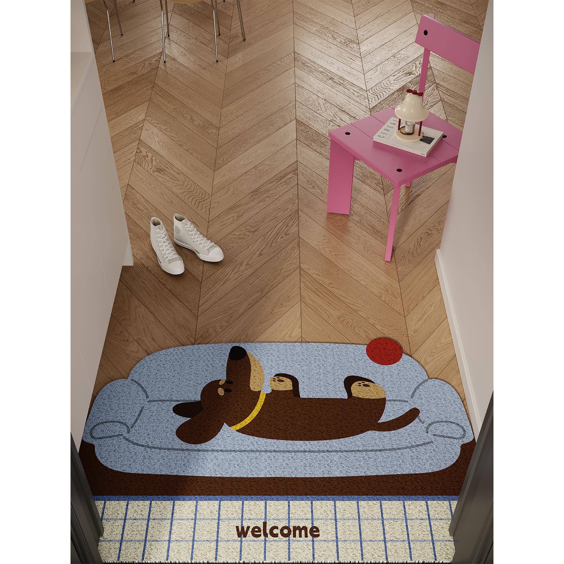 中古风腊肠小狗入户地垫丝圈防滑耐脏脚垫进门玄关门口地毯可裁剪