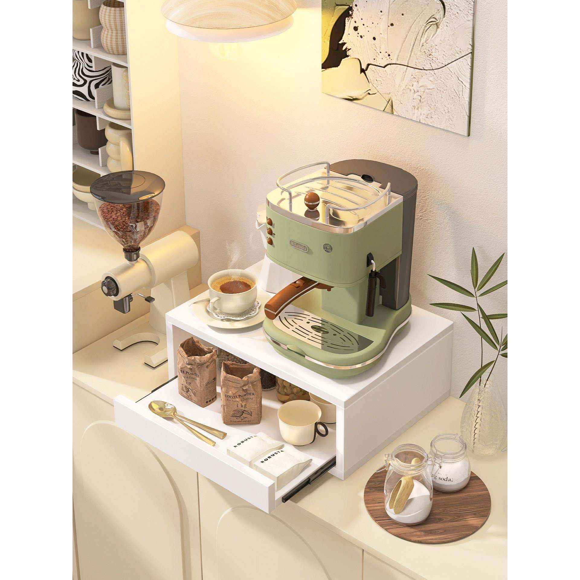 咖啡机置物架桌面咖啡杯收纳架餐边柜抽屉式摆放台咖啡角台面杯架