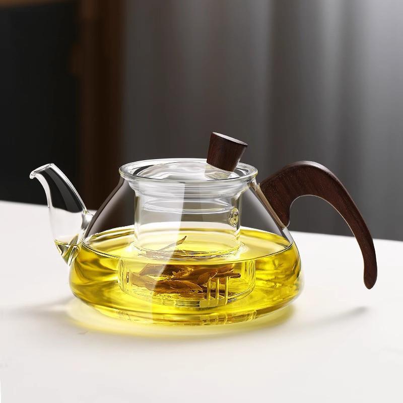 玻璃茶壶家用耐高温煮茶泡茶壶茶水分离木把带过滤内胆花茶煮茶器