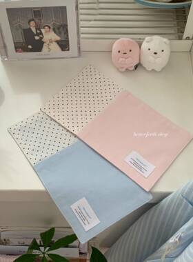 henceforth新款粉蓝色拼布波点设计餐垫手作拍摄桌面桌垫双面可用