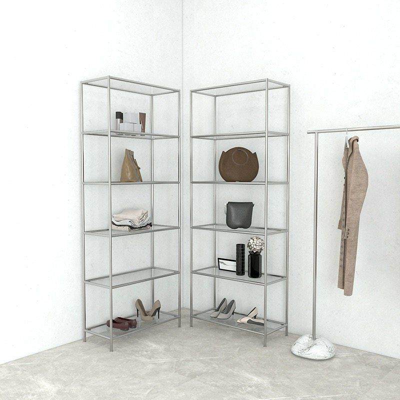 服装店展示架鞋子包包裤子陈列架轻奢玻璃架不锈钢多层置物架中古