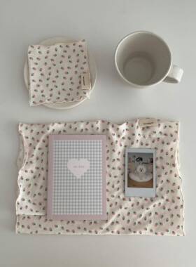 henceforth手作草莓针织面料餐垫杯垫桌面装饰拍照背景布韩国面料