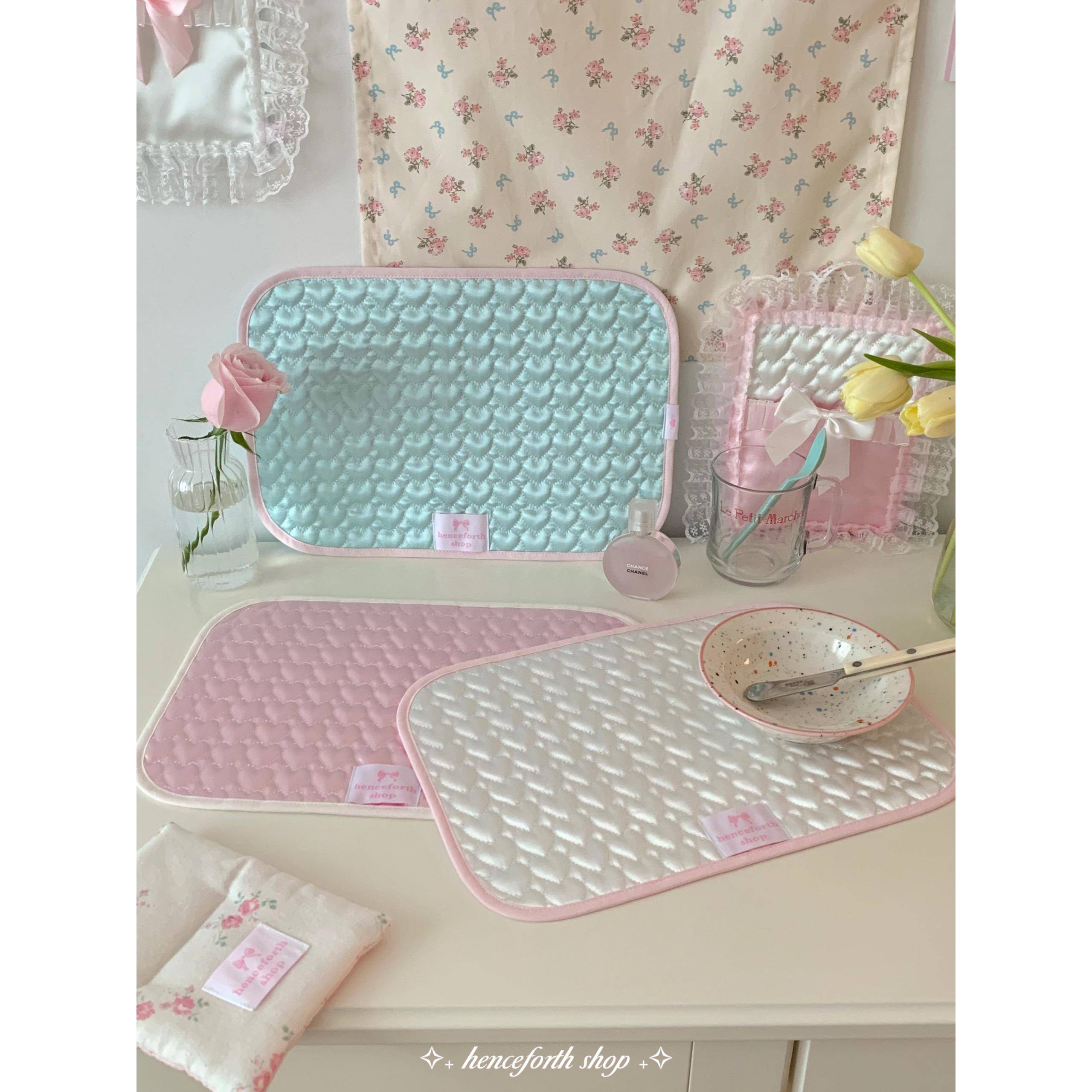 爱心绗缝包边餐垫ins风缎面自制餐垫桌垫餐巾桌面装饰摆拍少女心