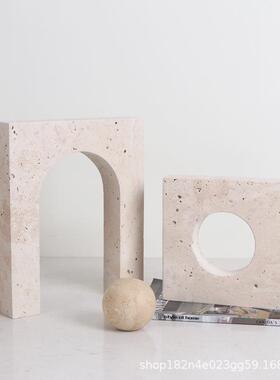 高级感侘寂风黄洞石艺术装饰摆件复古中古创意电视柜书柜陈列摆设