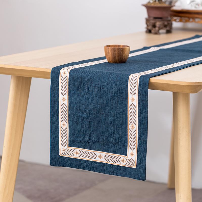 新中式桌旗茶台茶几茶席长条桌布餐桌电视鞋柜盖布床尾巾棉麻桌旗
