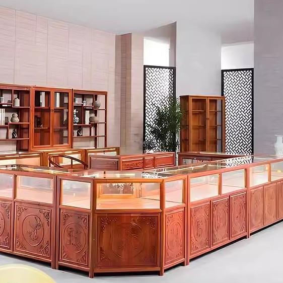 新中式实木货柜玉器陈列柜首饰精品古董玻璃展示柜台珠宝展示柜