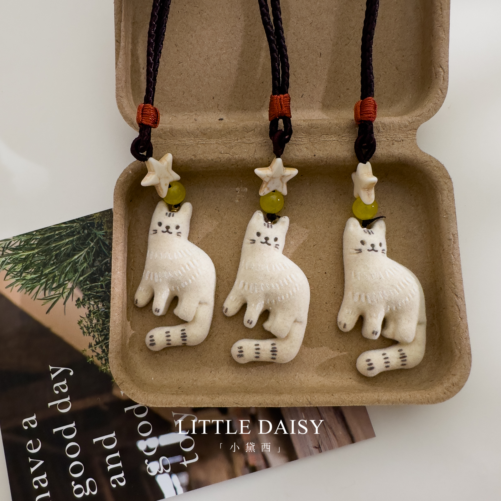 原创可爱毛绒小猫咪项链植绒挂件