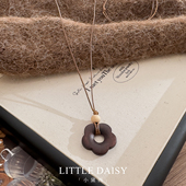 「小黛西」复古天然木质花朵吊坠项链波西米亚民族风长款 毛衣链女