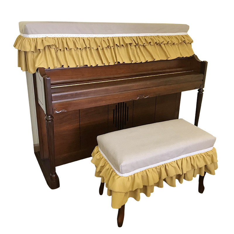 韩式北欧复古加厚夹棉灰色加姜黄色荷叶边防尘半包钢琴罩套简约