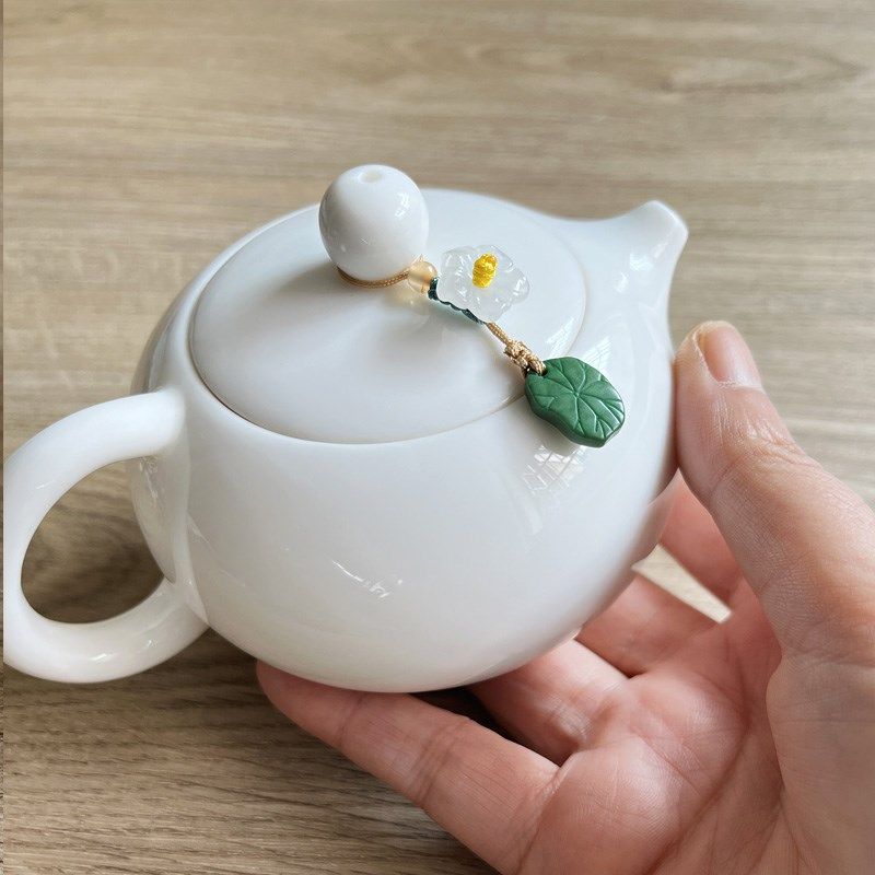 中式古风和田白玉紫砂壶小提溜茶杯盖吊坠西施壶钮挂件盖碗装饰品