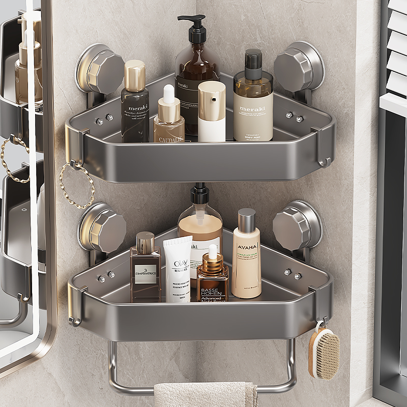 强力吸盘式三角架子浴室卫生间厕所转角收纳支架免打孔壁挂置物架