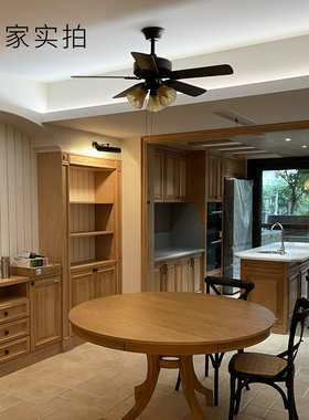 黑色复古吊扇灯欧式仿古木叶电扇灯餐厅风扇灯美式田园带灯吊扇