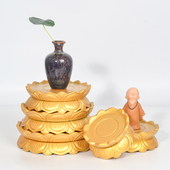 家用观音菩萨佛像供奉台实木圆形鎏金莲花底座工艺品摆件木托架子