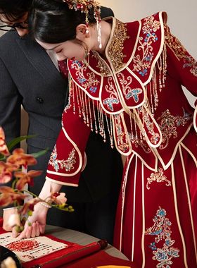 显瘦秀禾服新娘新款嫁衣结婚敬酒服小个子秀和服中式婚服2024春夏