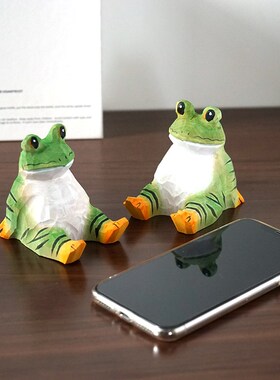 手机支架手工木雕悠闲青蛙动物卡通木头治愈系桌上实用装饰品摆件